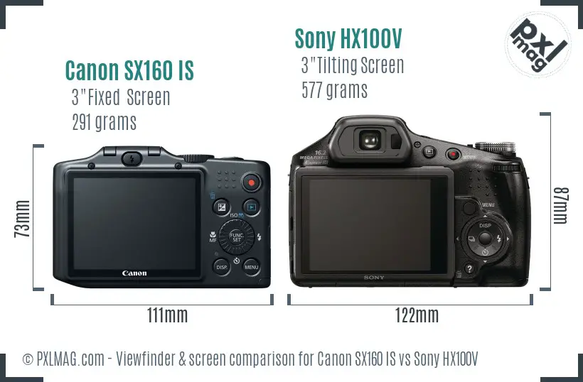 Canon SX160 IS vs Sony HX100V Screen and Viewfinder comparison