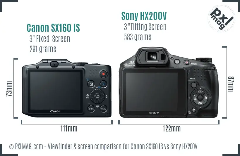 Canon SX160 IS vs Sony HX200V Screen and Viewfinder comparison Canon SX160 IS vs Sony HX200V Screen and Viewfinder comparison