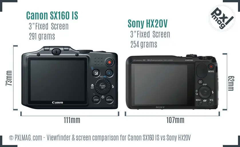 Canon SX160 IS vs Sony HX20V Screen and Viewfinder comparison