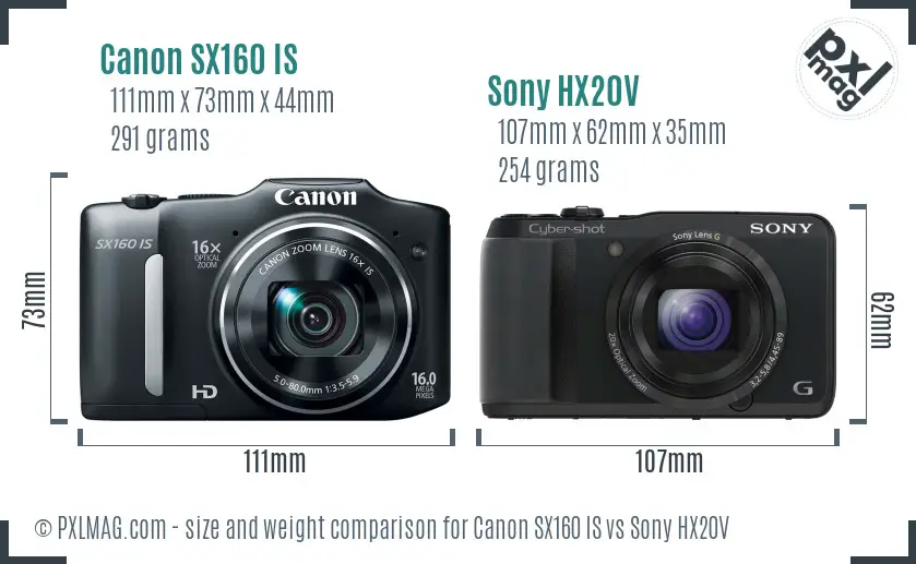 Canon SX160 IS vs Sony HX20V size comparison