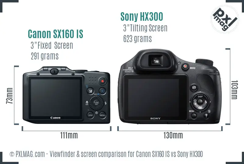 Canon SX160 IS vs Sony HX300 Screen and Viewfinder comparison