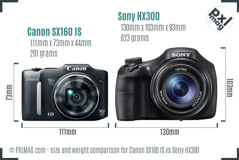 Canon SX160 IS vs Sony HX300 size comparison