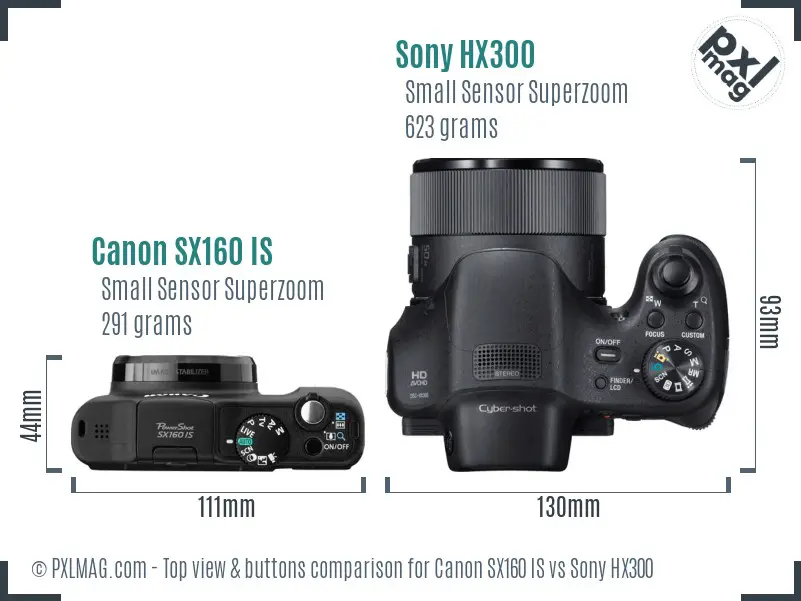 Canon SX160 IS vs Sony HX300 top view buttons comparison