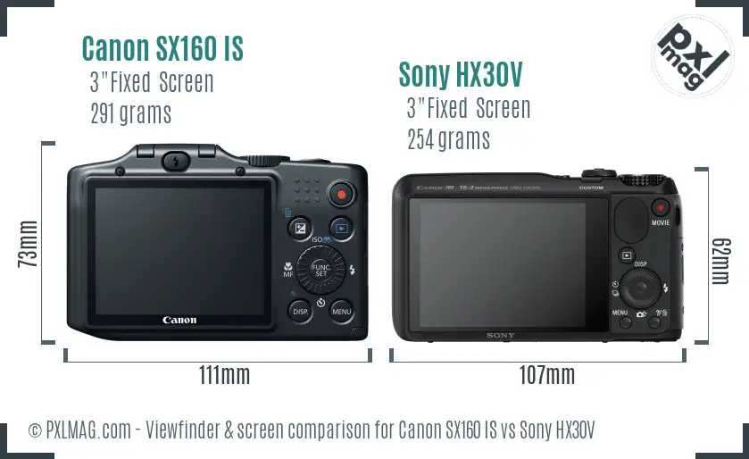 Canon SX160 IS vs Sony HX30V Screen and Viewfinder comparison