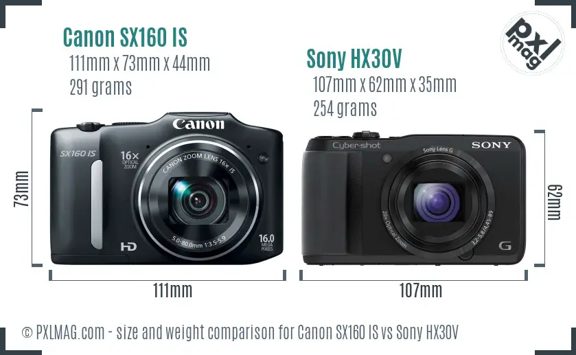 Canon SX160 IS vs Sony HX30V size comparison