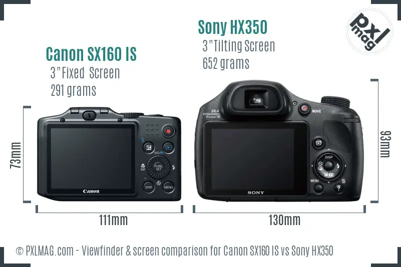 Canon SX160 IS vs Sony HX350 Screen and Viewfinder comparison