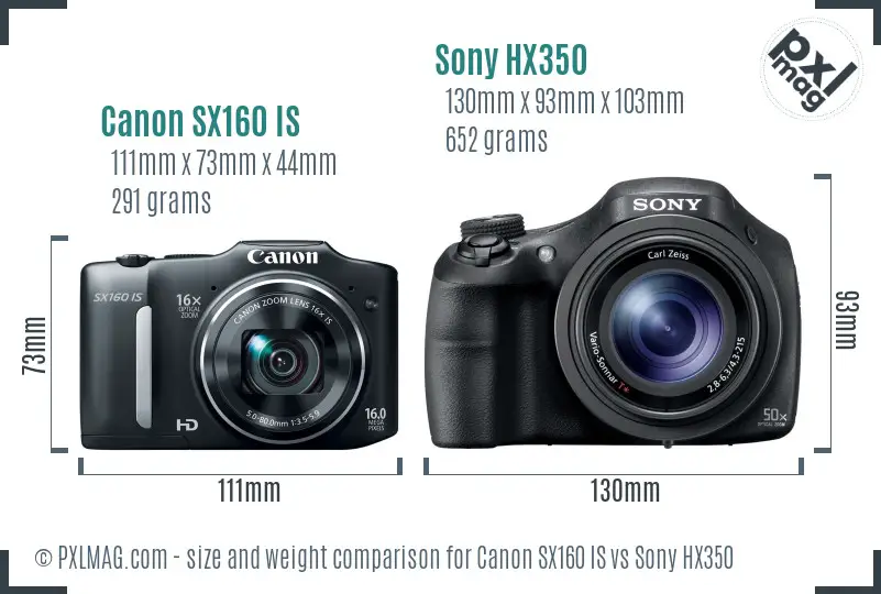 Canon SX160 IS vs Sony HX350 size comparison