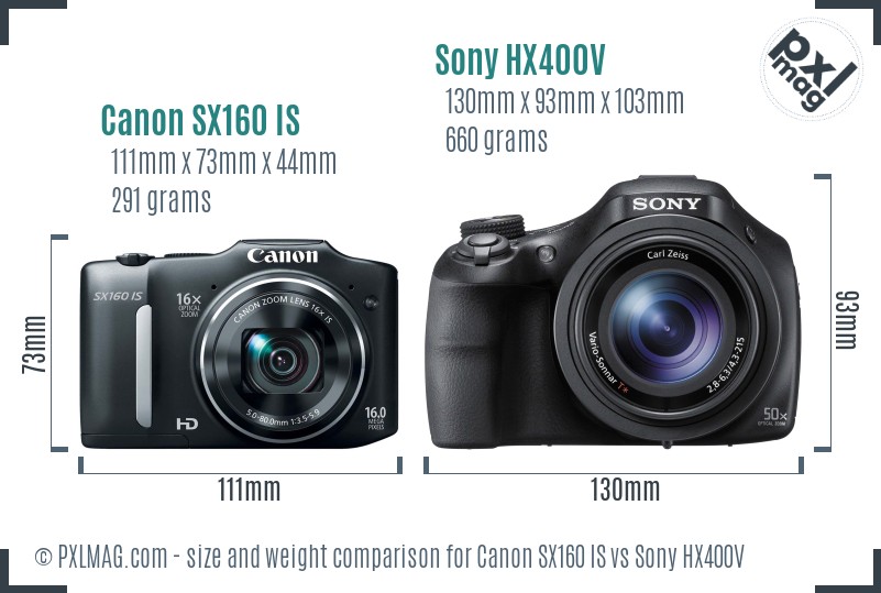 Canon SX160 IS vs Sony HX400V size comparison