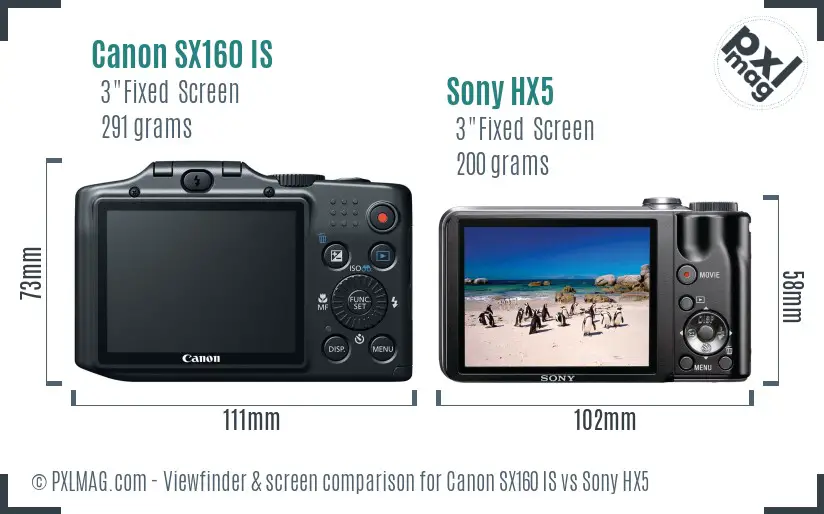 Canon SX160 IS vs Sony HX5 Screen and Viewfinder comparison