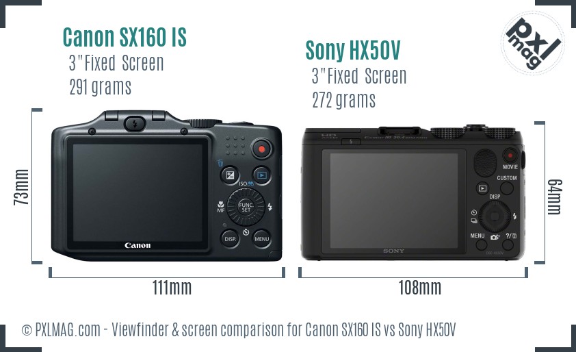 Canon SX160 IS vs Sony HX50V Screen and Viewfinder comparison