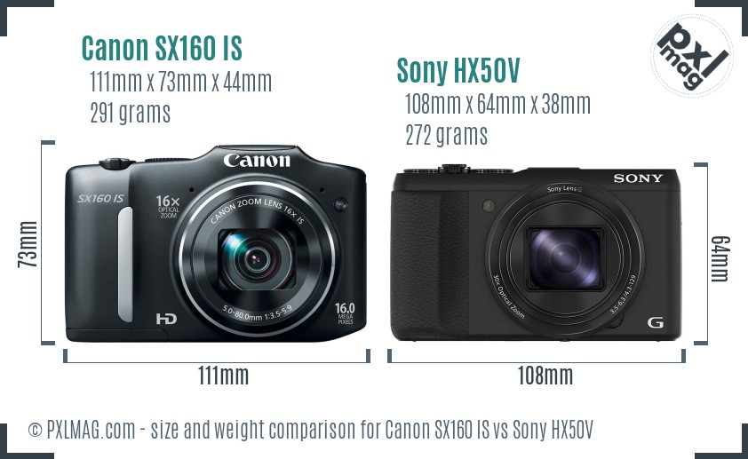 Canon SX160 IS vs Sony HX50V size comparison Canon SX160 IS vs Sony HX50V size comparison