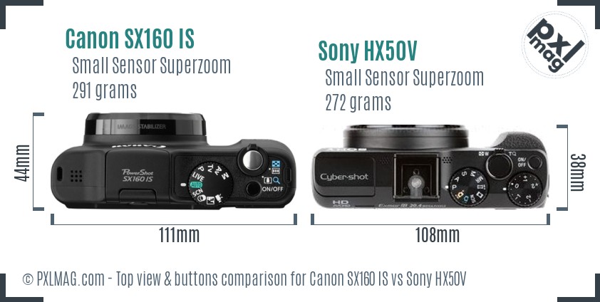 Canon SX160 IS vs Sony HX50V top view buttons comparison