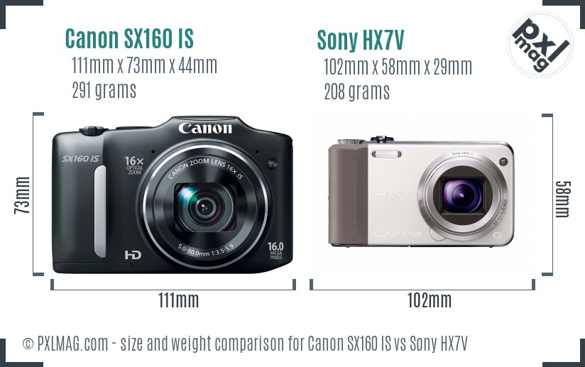 Canon SX160 IS vs Sony HX7V size comparison