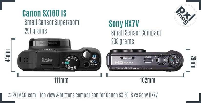 Canon SX160 IS vs Sony HX7V top view buttons comparison