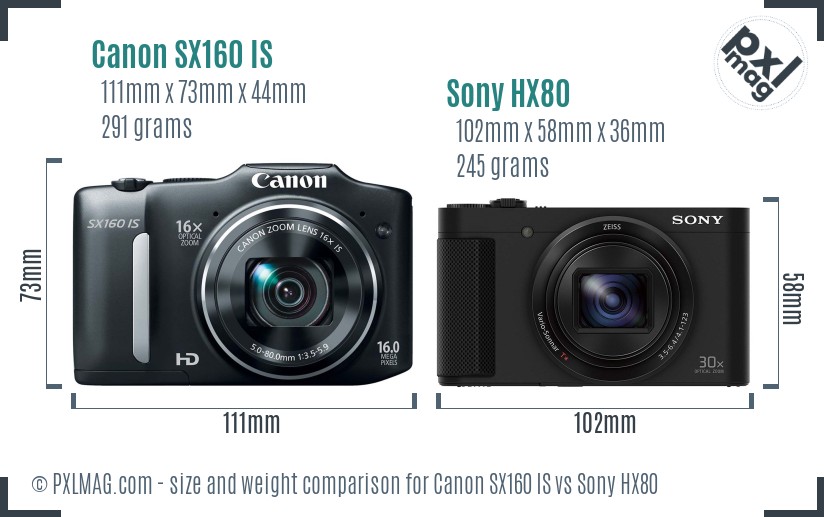 Canon SX160 IS vs Sony HX80 size comparison