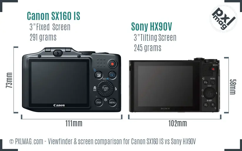 Canon SX160 IS vs Sony HX90V Screen and Viewfinder comparison