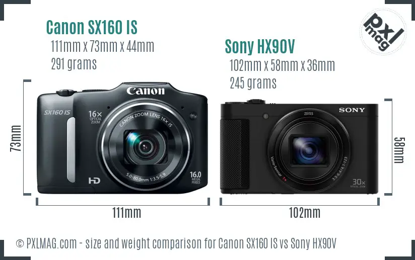 Canon SX160 IS vs Sony HX90V size comparison