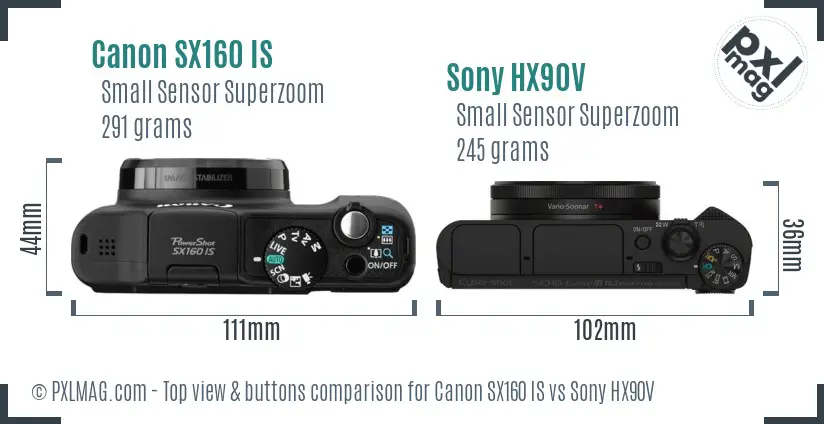 Canon SX160 IS vs Sony HX90V top view buttons comparison