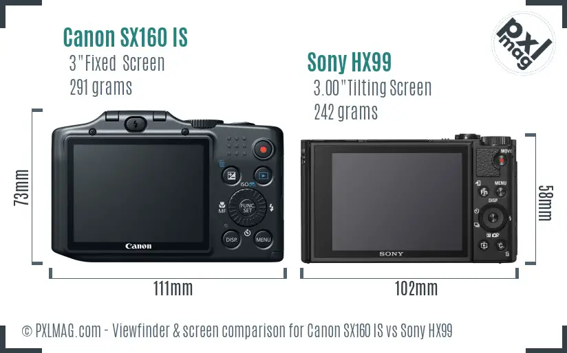Canon SX160 IS vs Sony HX99 Screen and Viewfinder comparison