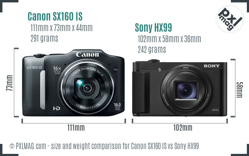 Canon SX160 IS vs Sony HX99 size comparison