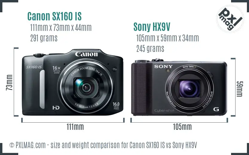 Canon SX160 IS vs Sony HX9V size comparison Canon SX160 IS vs Sony HX9V size comparison