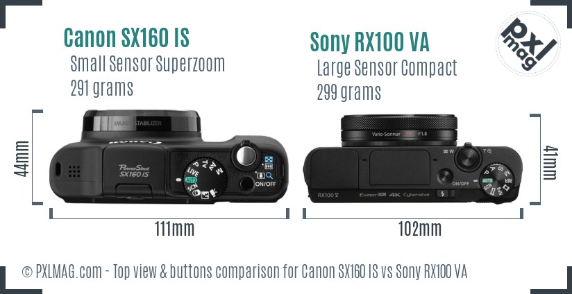 Canon SX160 IS vs Sony RX100 VA top view buttons comparison