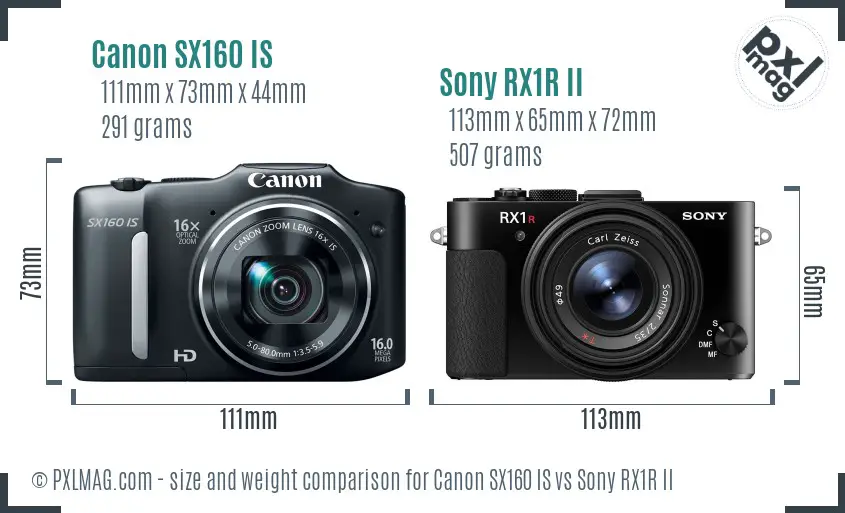 Canon SX160 IS vs Sony RX1R II size comparison Canon SX160 IS vs Sony RX1R II size comparison