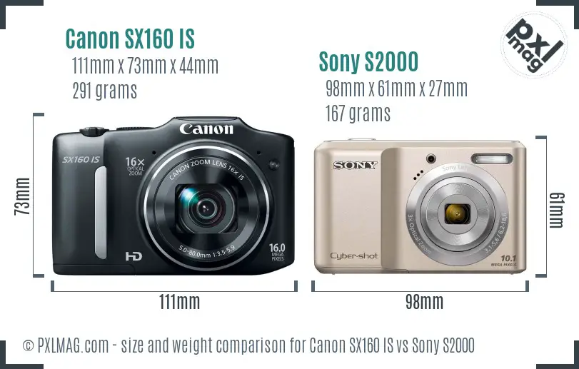 Canon SX160 IS vs Sony S2000 size comparison