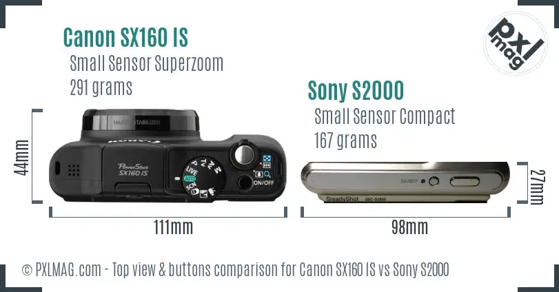 Canon SX160 IS vs Sony S2000 top view buttons comparison