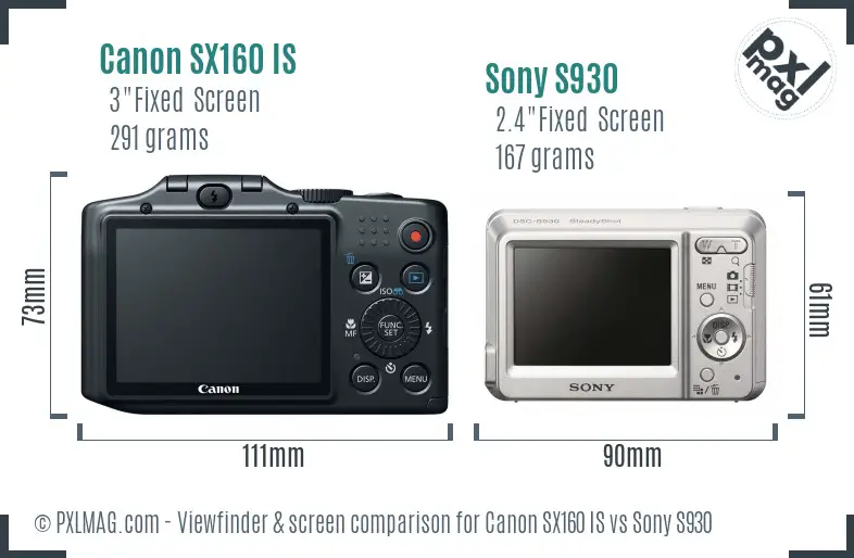 Canon SX160 IS vs Sony S930 Screen and Viewfinder comparison