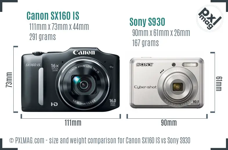 Canon SX160 IS vs Sony S930 size comparison