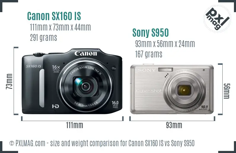 Canon SX160 IS vs Sony S950 size comparison