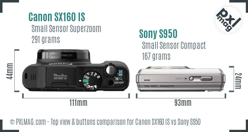 Canon SX160 IS vs Sony S950 top view buttons comparison