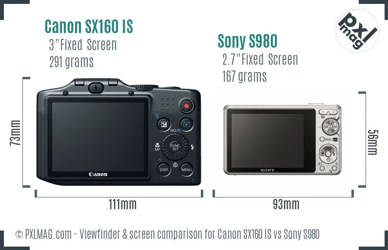 Canon SX160 IS vs Sony S980 Screen and Viewfinder comparison