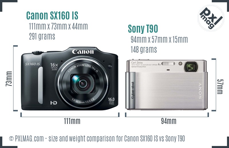 Canon SX160 IS vs Sony T90 size comparison Canon SX160 IS vs Sony T90 size comparison