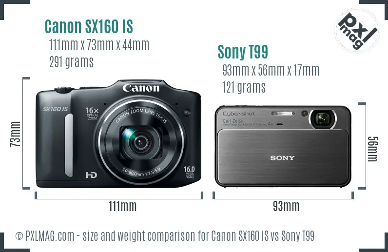Canon SX160 IS vs Sony T99 size comparison