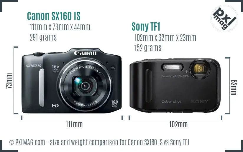 Canon SX160 IS vs Sony TF1 size comparison Canon SX160 IS vs Sony TF1 size comparison