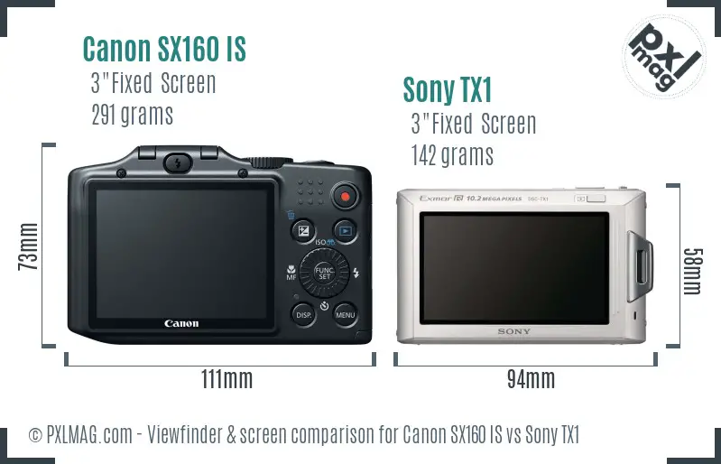 Canon SX160 IS vs Sony TX1 Screen and Viewfinder comparison