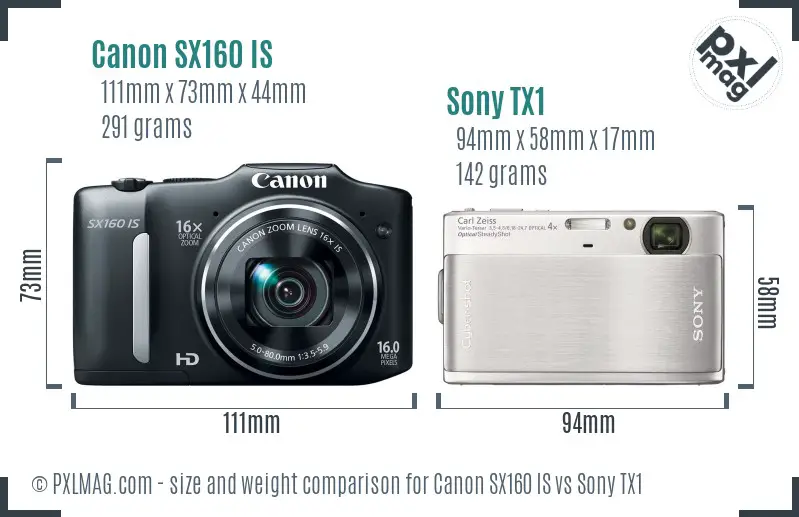 Canon SX160 IS vs Sony TX1 size comparison