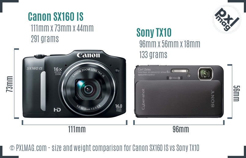 Canon SX160 IS vs Sony TX10 size comparison