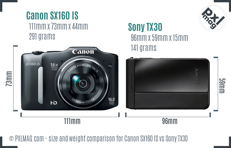 Canon SX160 IS vs Sony TX30 size comparison Canon SX160 IS vs Sony TX30 size comparison