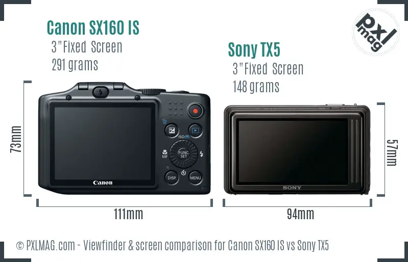 Canon SX160 IS vs Sony TX5 Screen and Viewfinder comparison