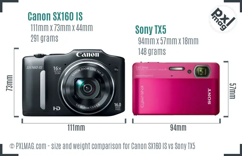 Canon SX160 IS vs Sony TX5 size comparison