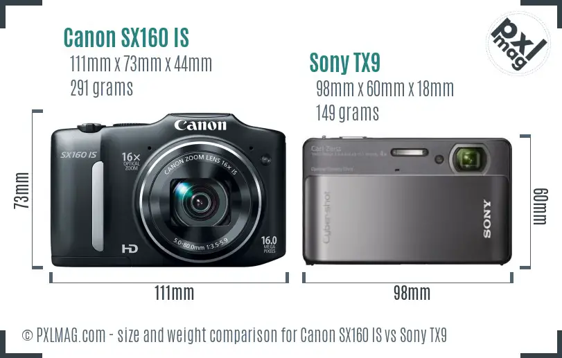 Canon SX160 IS vs Sony TX9 size comparison Canon SX160 IS vs Sony TX9 size comparison