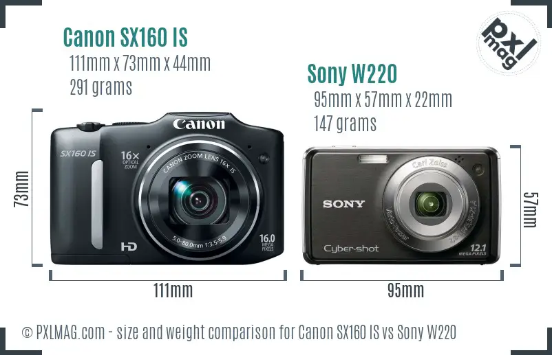 Canon SX160 IS vs Sony W220 size comparison