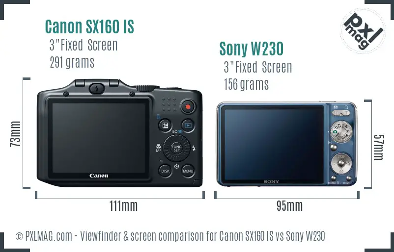 Canon SX160 IS vs Sony W230 Screen and Viewfinder comparison