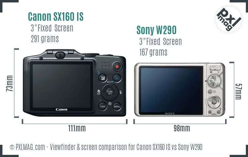 Canon SX160 IS vs Sony W290 Screen and Viewfinder comparison