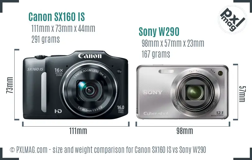Canon SX160 IS vs Sony W290 size comparison