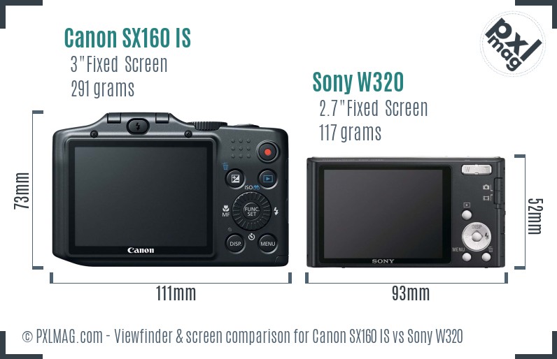 Canon SX160 IS vs Sony W320 Screen and Viewfinder comparison
