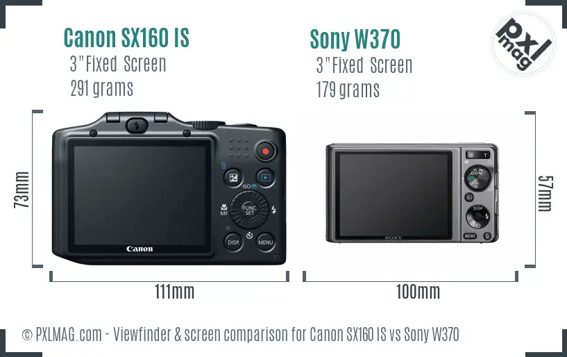 Canon SX160 IS vs Sony W370 Screen and Viewfinder comparison